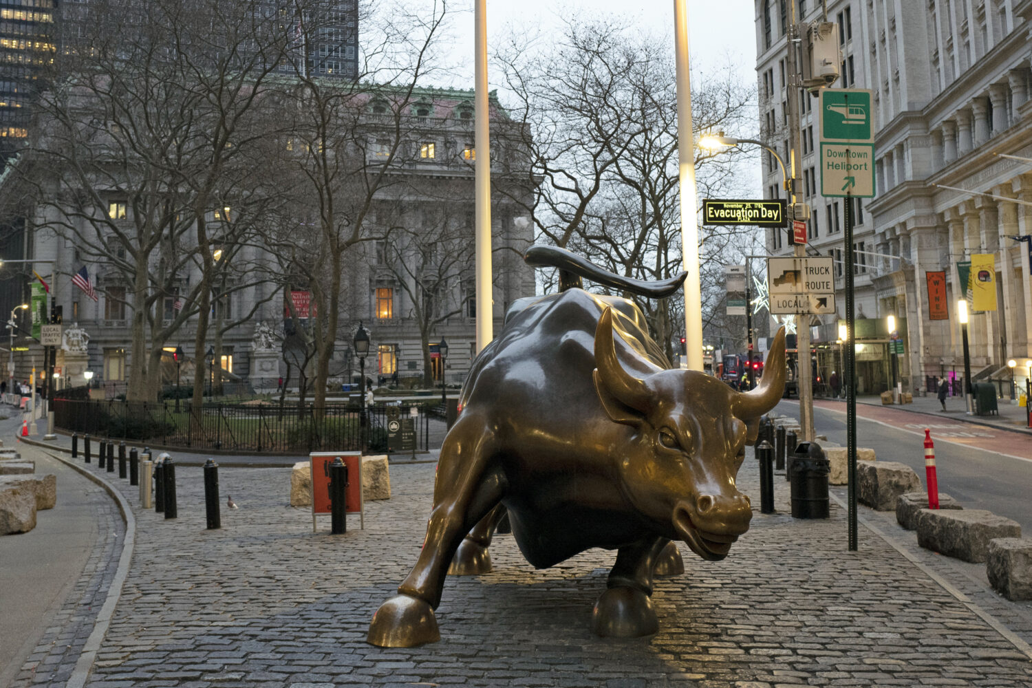 FILE - In this Jan. 10, 2020, file photo, the Charging Bull stands in Manhattan's financial distric...