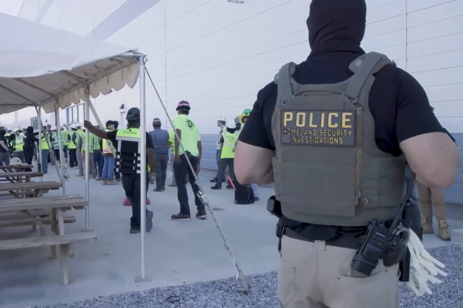 This image from video provided by U.S. Immigration and Customs Enforcement via DVIDS shows manufact...