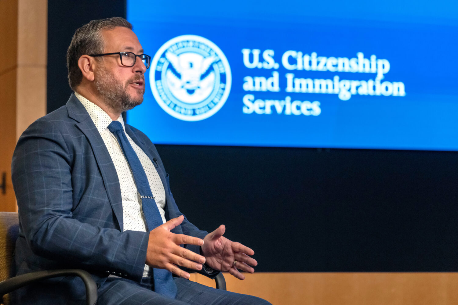 Director of U.S. Citizenship and Immigration Services Joseph Edlow speaks during an interview with ...