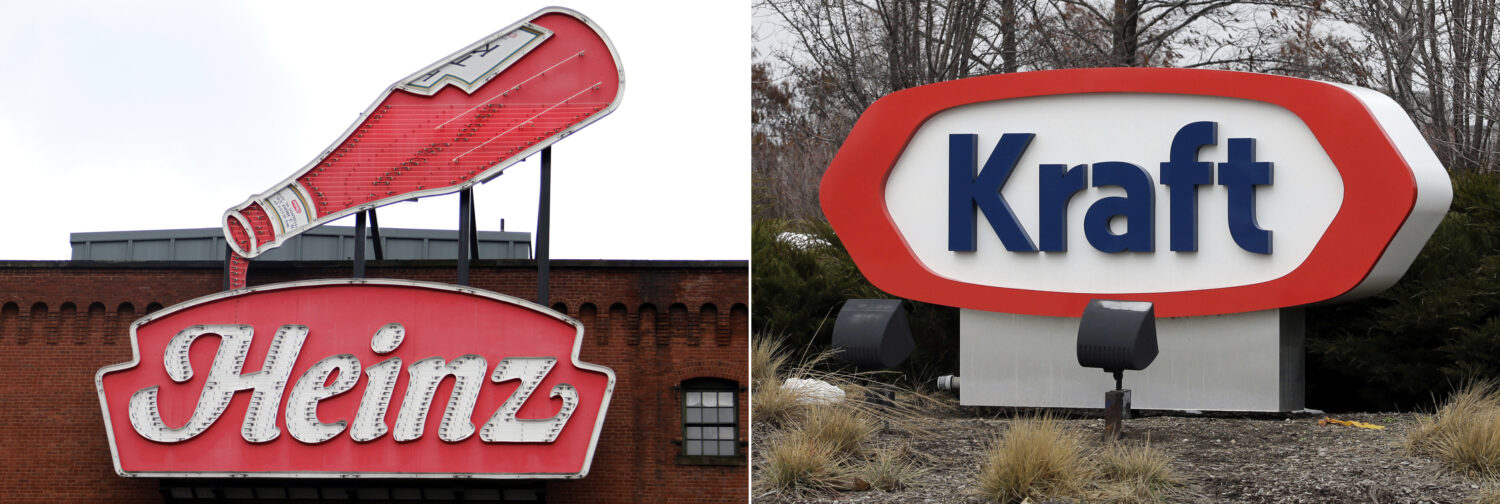 FILE - At left, in a March 25, 2015, file photo, a Heinz ketchup sign is shown on the side of the S...