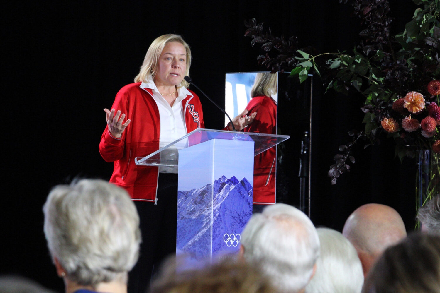 Sarah Hirshland, CEO of the U.S. Olympic Paralympic Committee, speaks at an event announcing a hist...