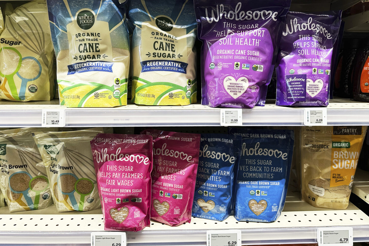 All different kinds of organic sugars are displayed on shelves at a grocery store in Deerfield, Ill...