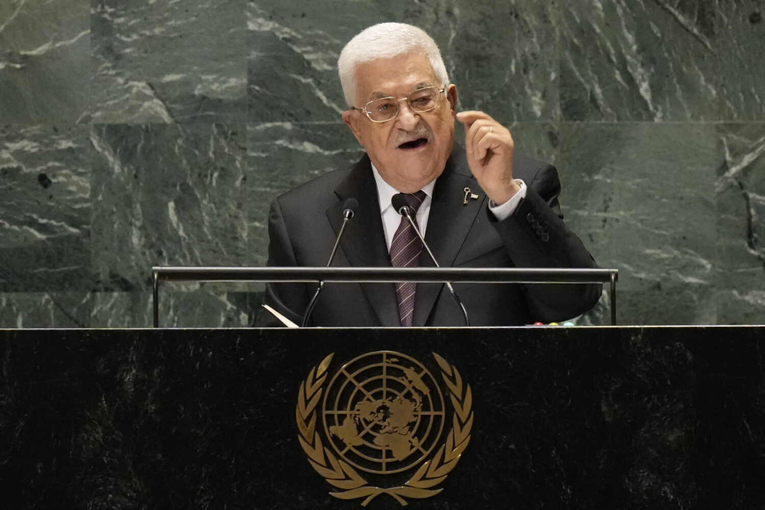 FILE - Palestinian President Mahmoud Abbas addresses the 79th session of the United Nations General...