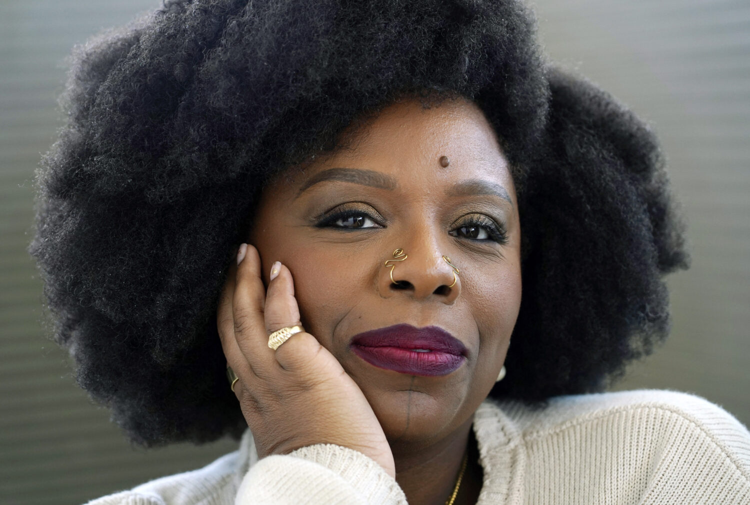 FILE - Artist Patrisse Cullors poses for a portrait at her studio, March 24, 2023, in Los Angeles. ...