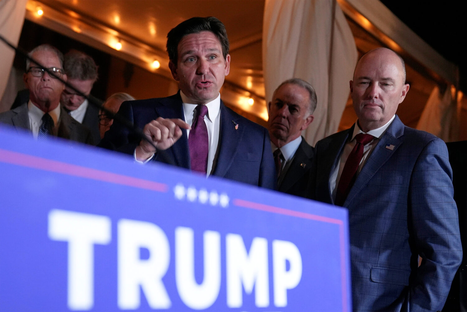 FILE - Florida Gov. Ron DeSantis speaks at a meeting with Republican governors and President-elect ...