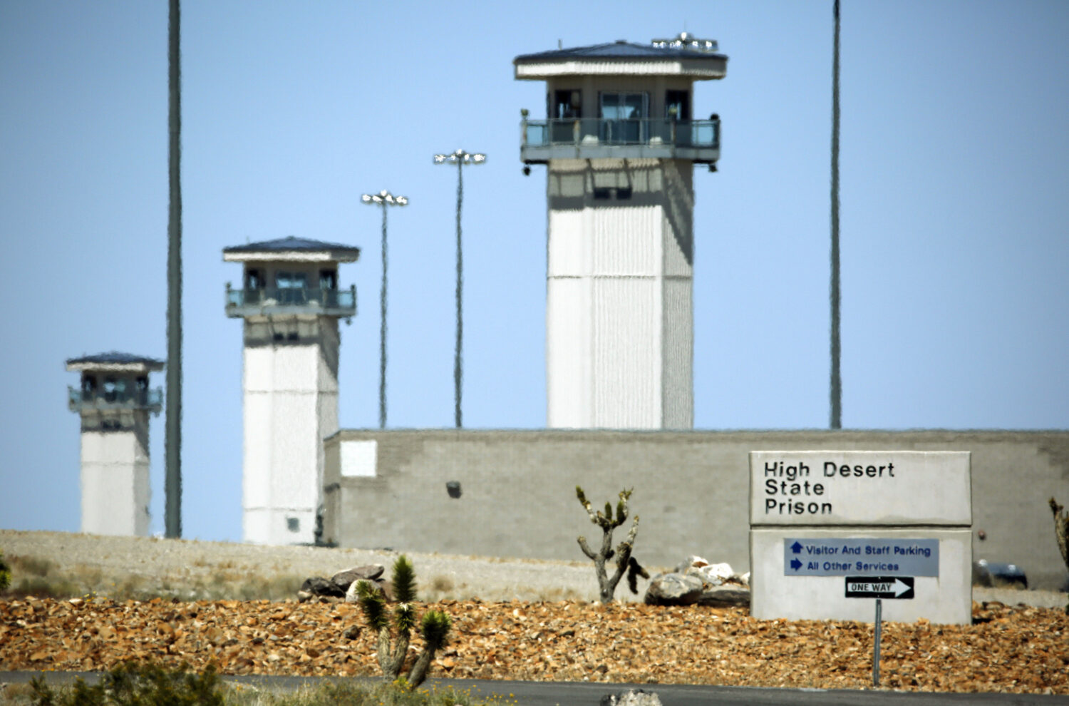 FILE - Towers view over the High Desert State Prison in Indian Springs, Nev., April 15, 2015. (AP P...