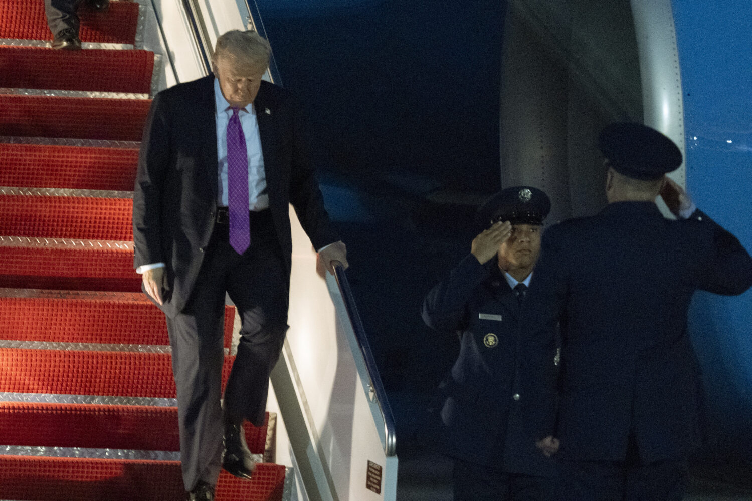 President Donald Trump arrives at Joint Base Andrews, Md., on Air Force One, Sunday, Sept. 14, 2025...