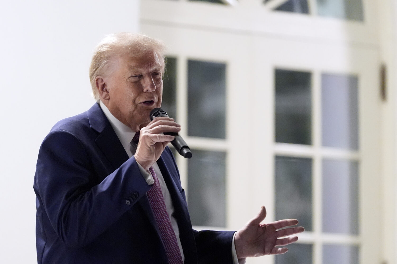 President Donald Trump speaks at a dinner in the Rose Garden of the White House, Friday, Sept. 5, 2...
