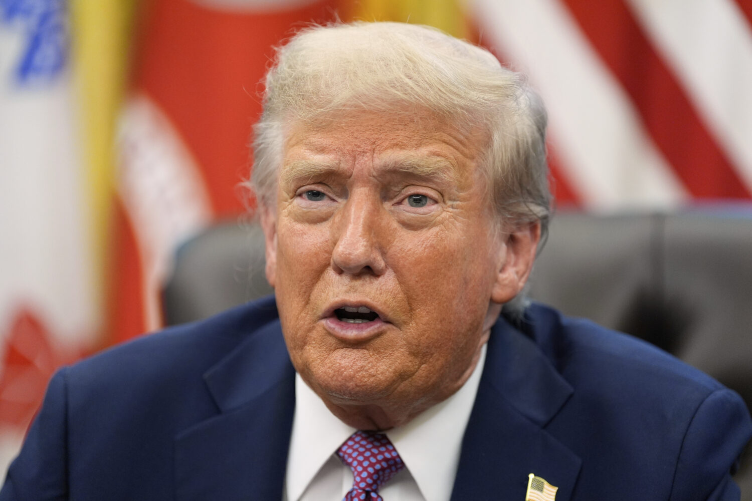 President Donald Trump speaks in the Oval Office of the White House, Friday, Sept. 5, 2025, in Wash...