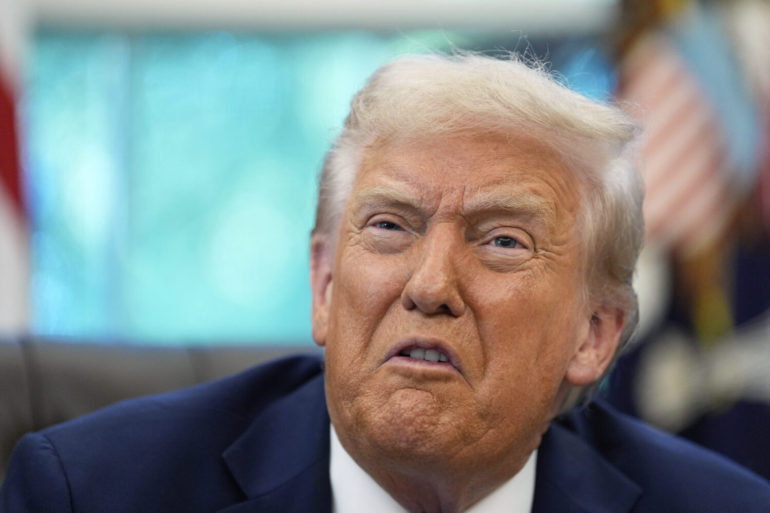 President Donald Trump speaks in the Oval Office of the White House, Friday, Sept. 19, 2025, in Was...
