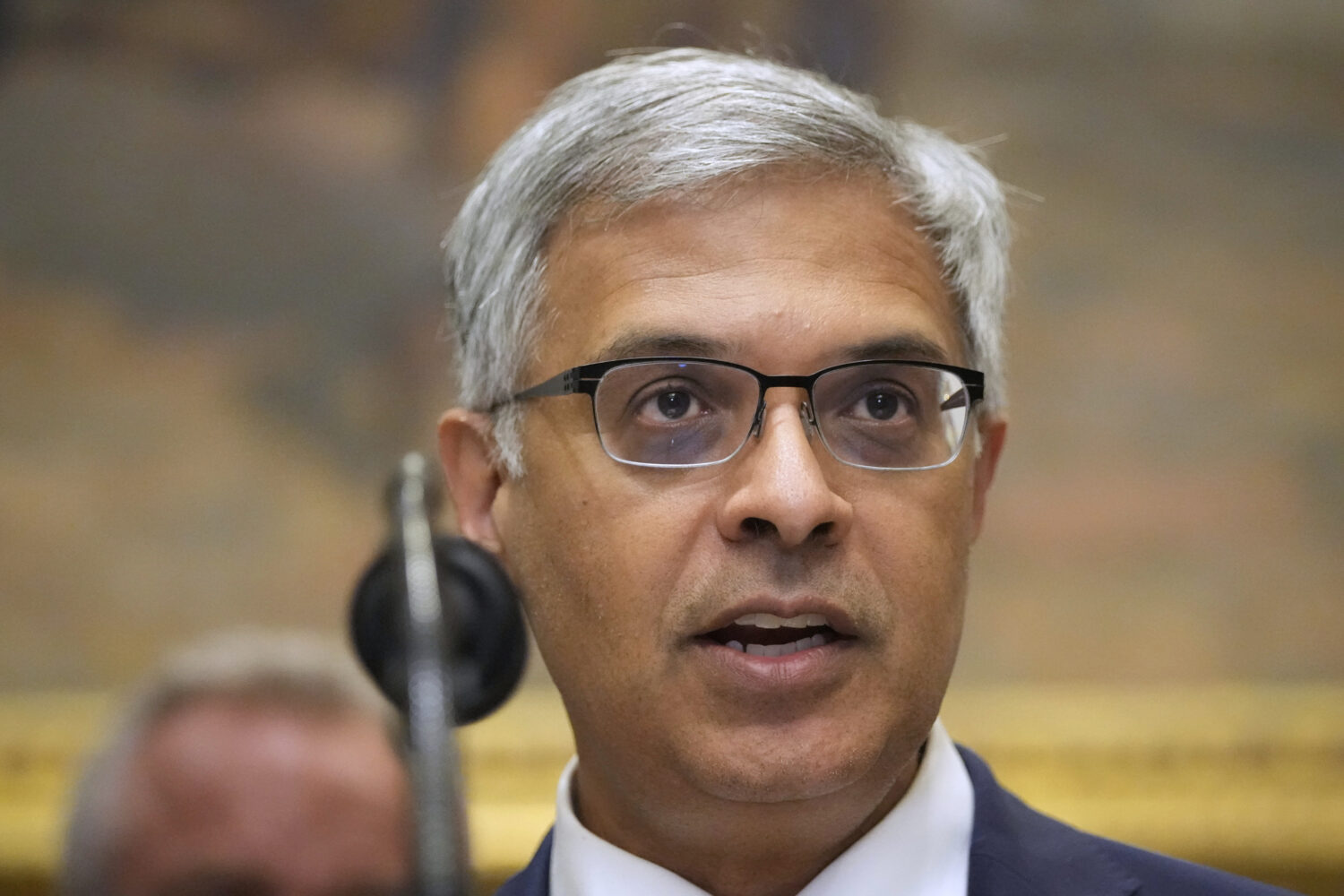 Dr. Jay Bhattacharya, director of the National Institutes of Health, speaks in the Roosevelt Room o...
