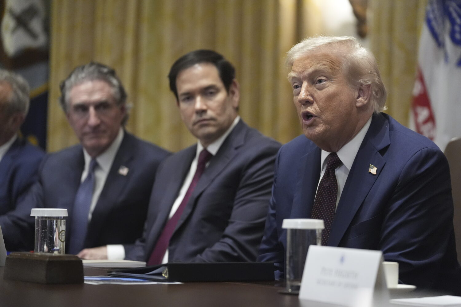 President Donald Trump speaks during a cabinet meeting, Tuesday, Aug. 26, 2025, at the White House ...