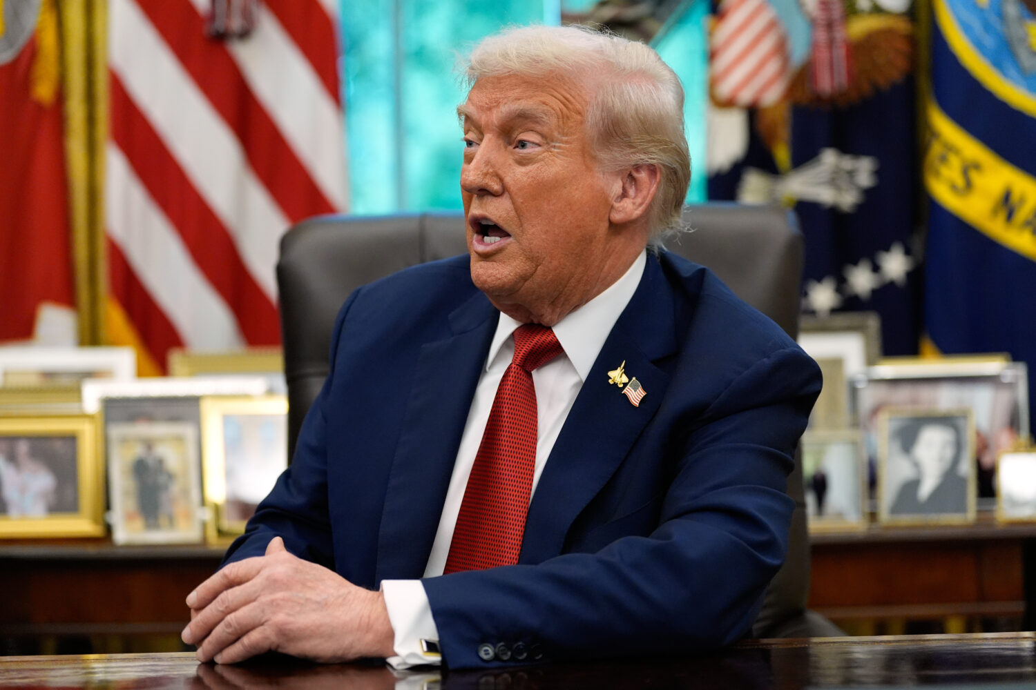 President Donald Trump speaks after signing an executive order regarding TikTok in the Oval Office ...