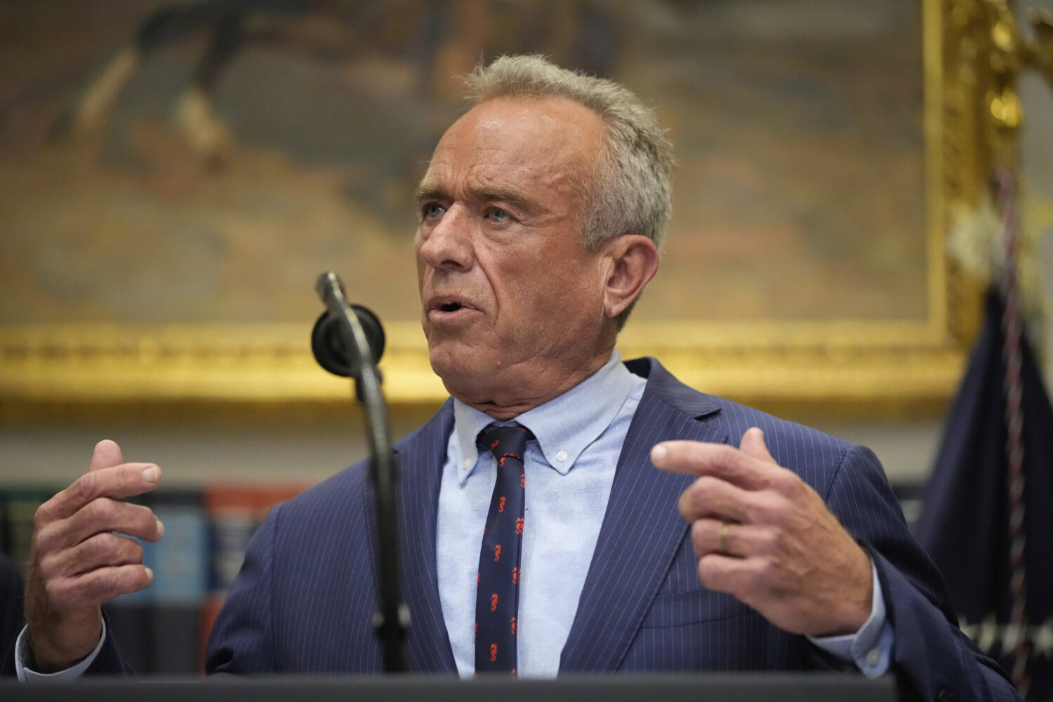 Health and Human Services Secretary Robert F. Kennedy Jr., speaks in the Roosevelt Room of the Whit...