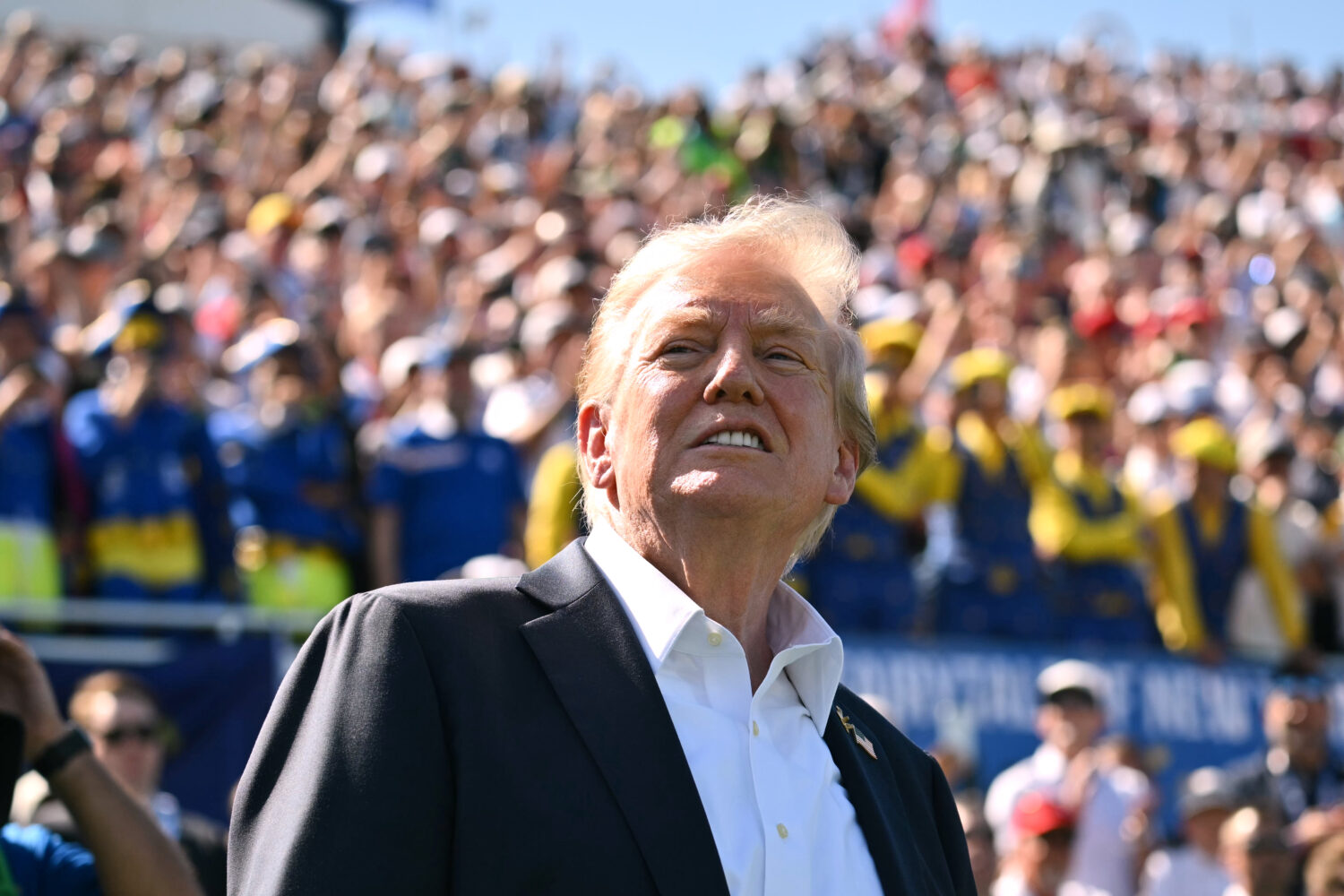 President Donald Trump attends the Ryder Cup golf tournament at Bethpage Black Golf Course in Farmi...