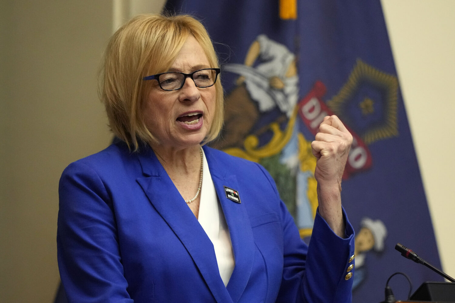 FILE - Democratic Gov. Janet Mills delivers her State of the State address, Jan. 30, 2024, at the S...