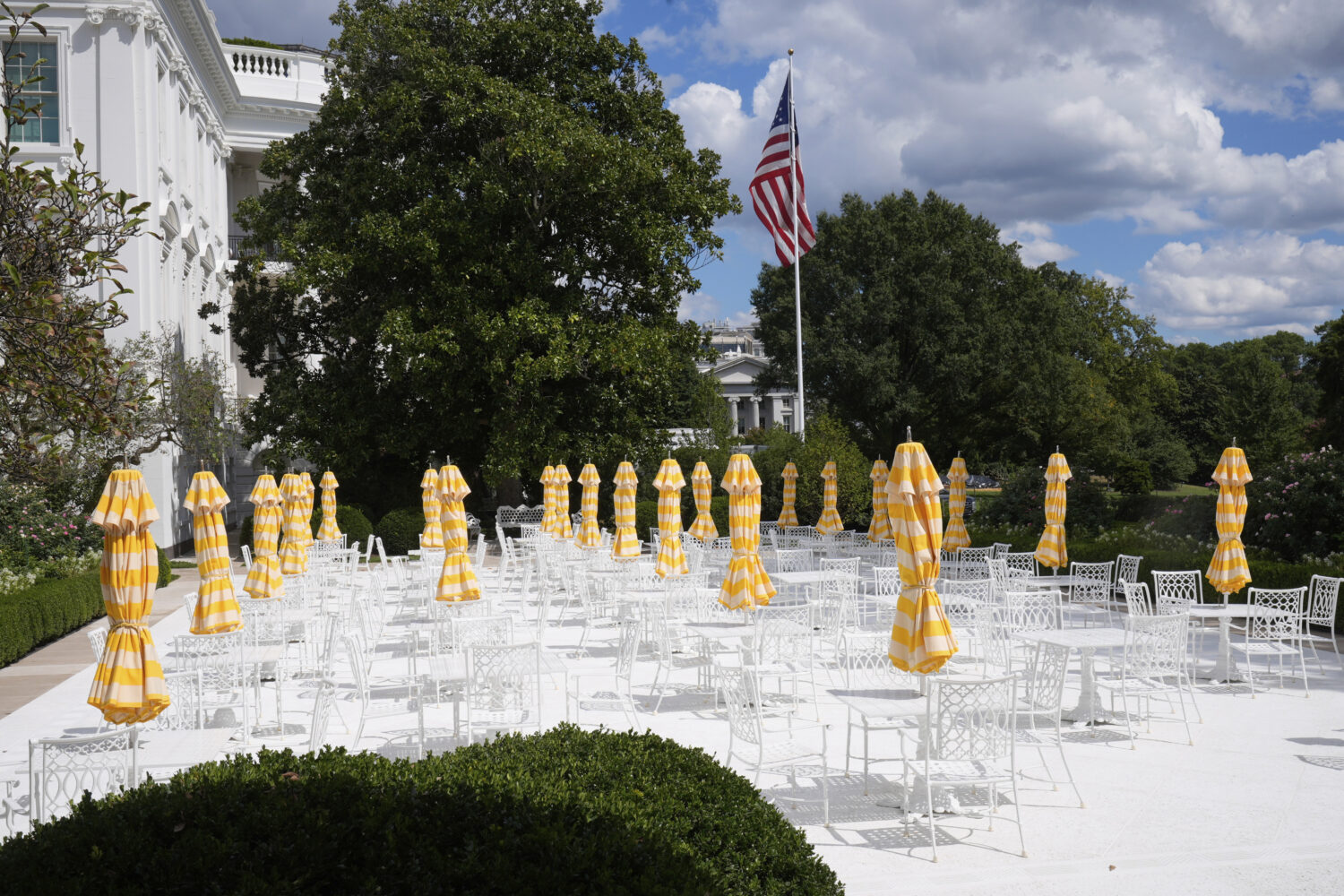 The Rose Garden of The White House is seen from the Colonnade Tuesday, Sept. 2, 2025, in Washington...
