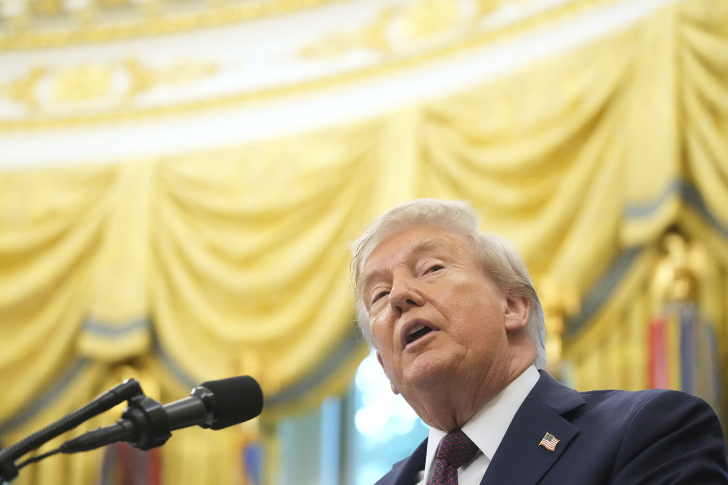 President Donald Trump speaks during an event about the relocation of U.S. Space Command headquarte...