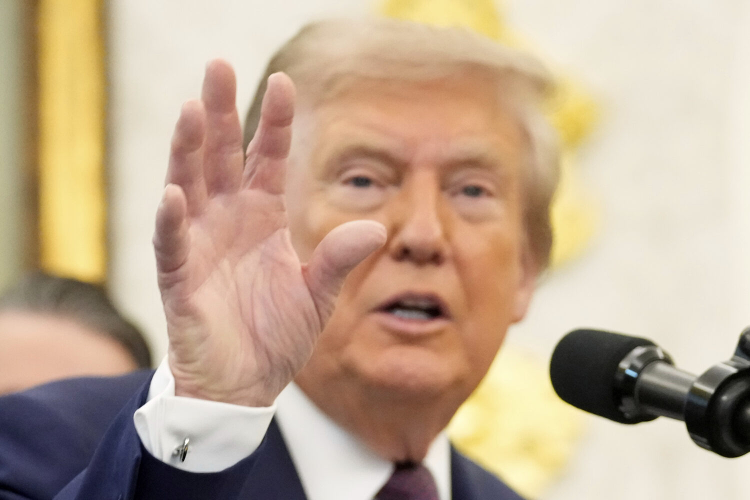 President Donald Trump speaks during an event about the relocation of U.S. Space Command headquarte...