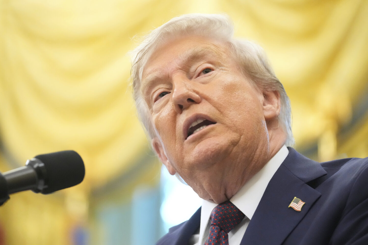 President Donald Trump speaks during an event about the relocation of U.S. Space Command headquarte...