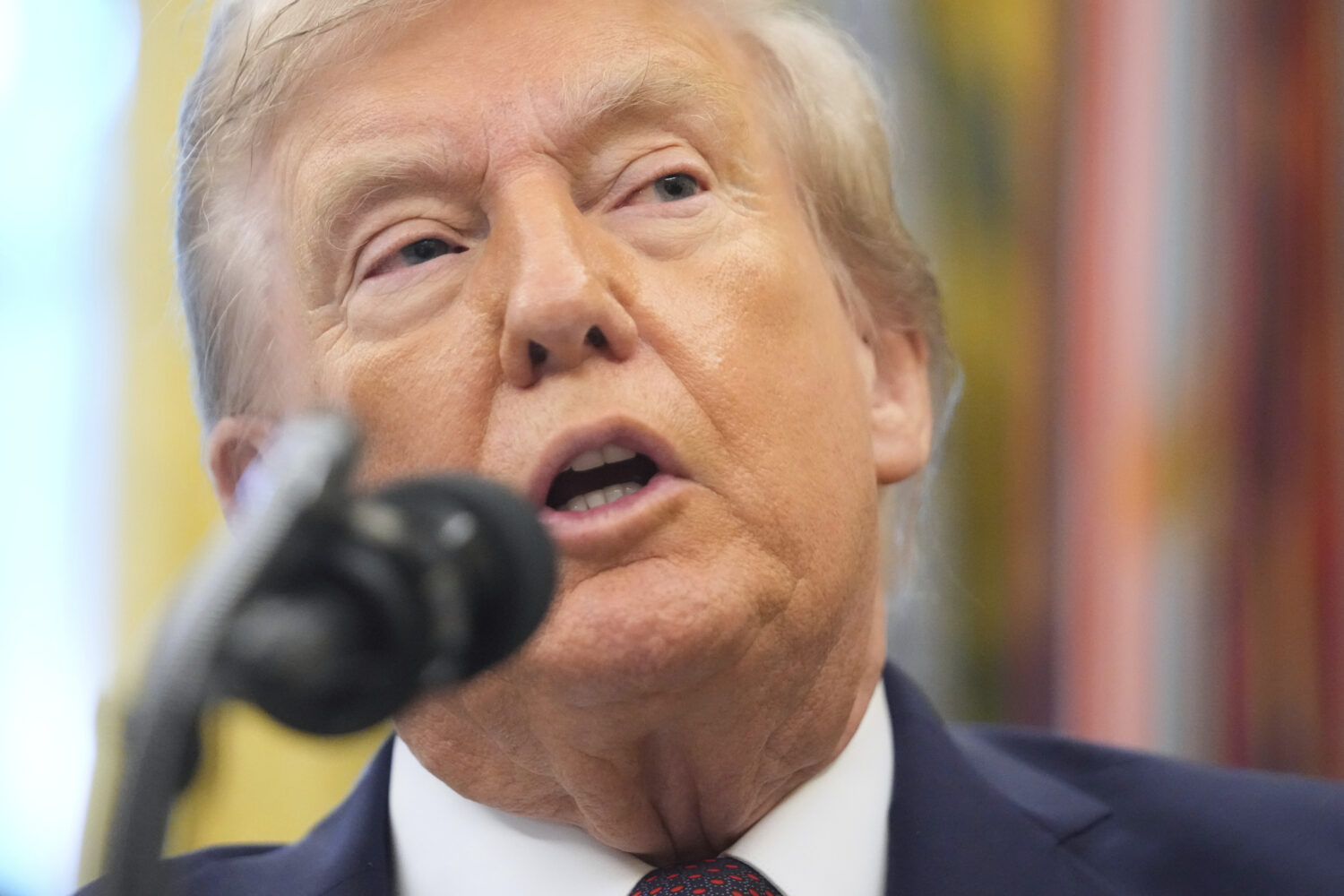 President Donald Trump speaks during an event about the relocation of U.S. Space Command headquarte...