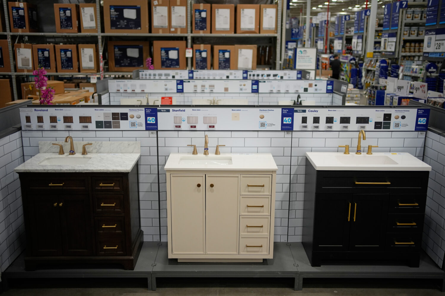 Bathroom vanities are on display at a store Friday, Sept. 26, 2025, in Las Vegas. (AP Photo/John Lo...