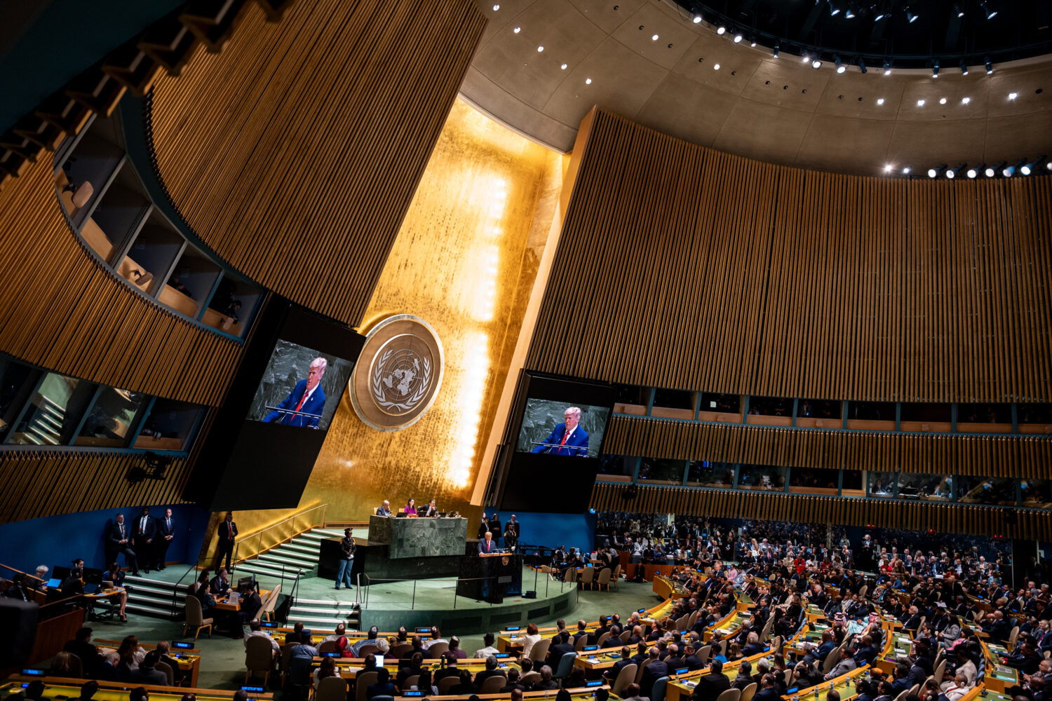President Donald Trump addresses the 80th session of the United Nations General Assembly, Tuesday, ...