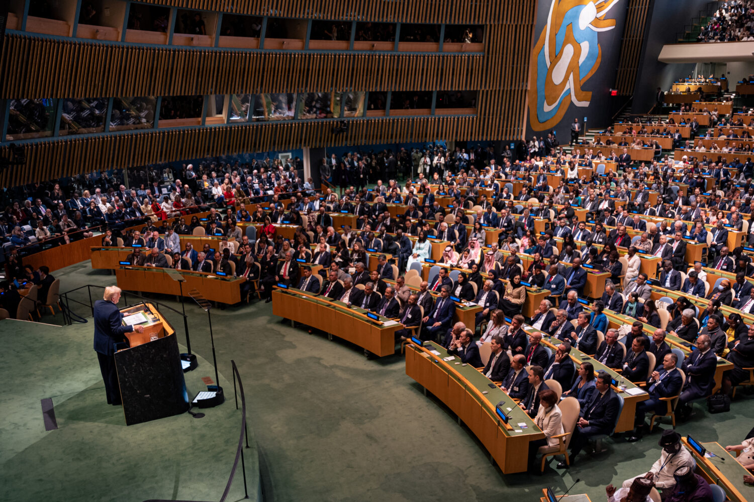 President Donald Trump addresses the 80th session of the United Nations General Assembly, Tuesday, ...