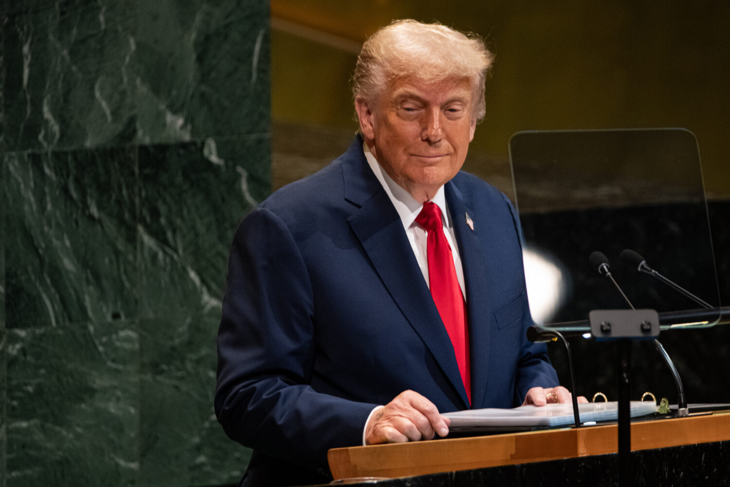 President Donald Trump addresses the 80th session of the United Nations General Assembly, Tuesday, ...