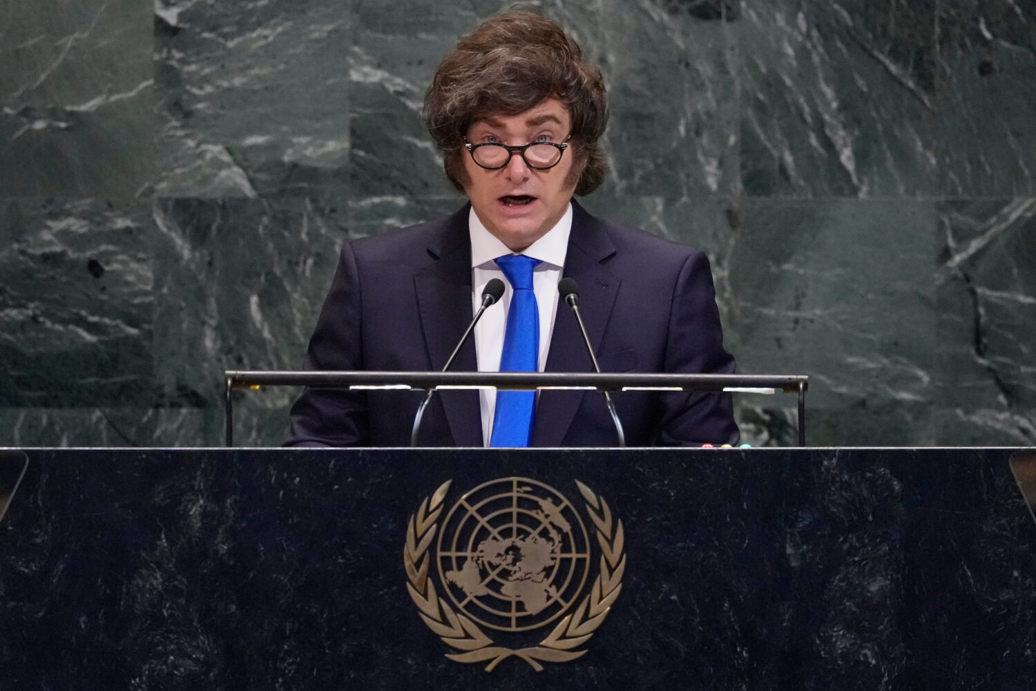 Argentina President Javier Milei addresses the 80th session of the United Nations General Assembly,...