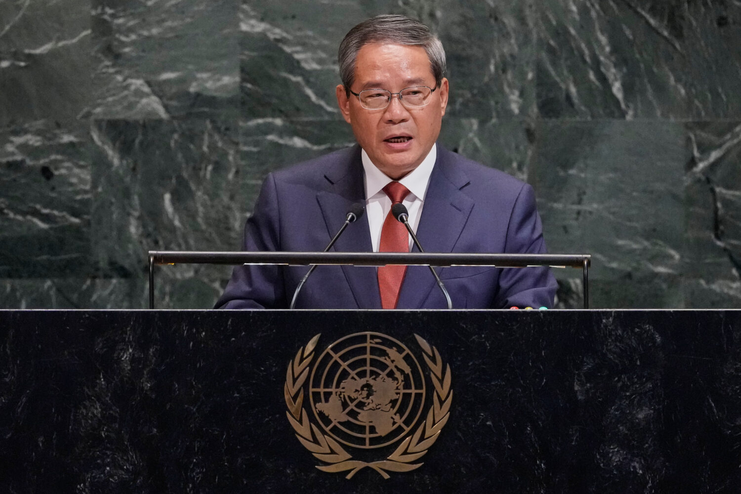 China Premier Li Qiang addresses the 80th session of the United Nations General Assembly, Friday, S...