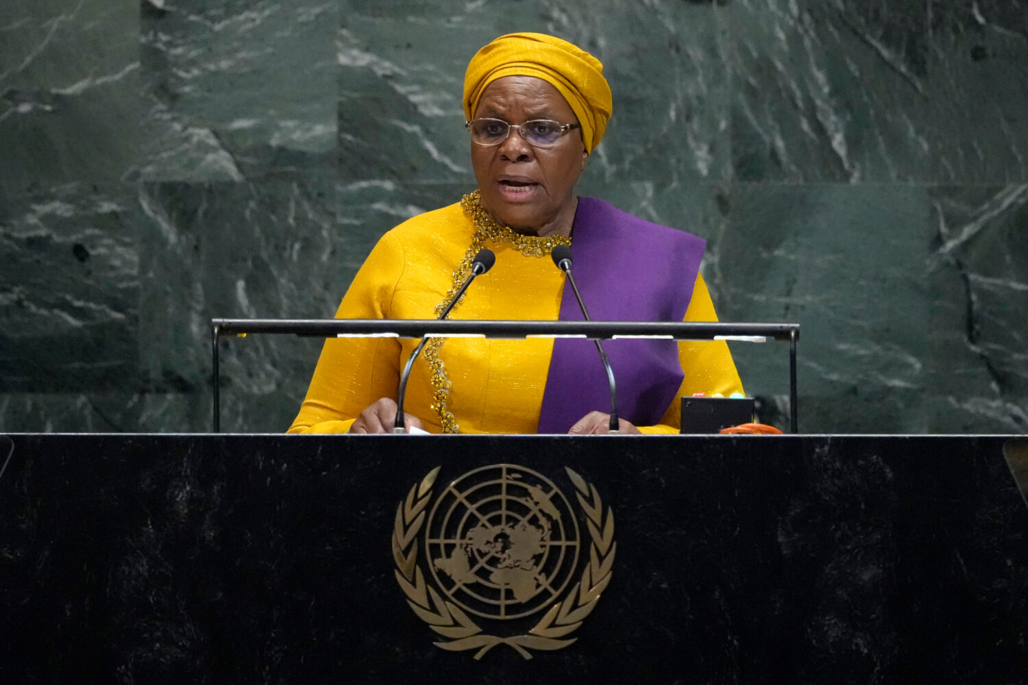 President of Namibia Netumbo Nandi-Ndaitwah addresses the 80th session of the United Nations Genera...