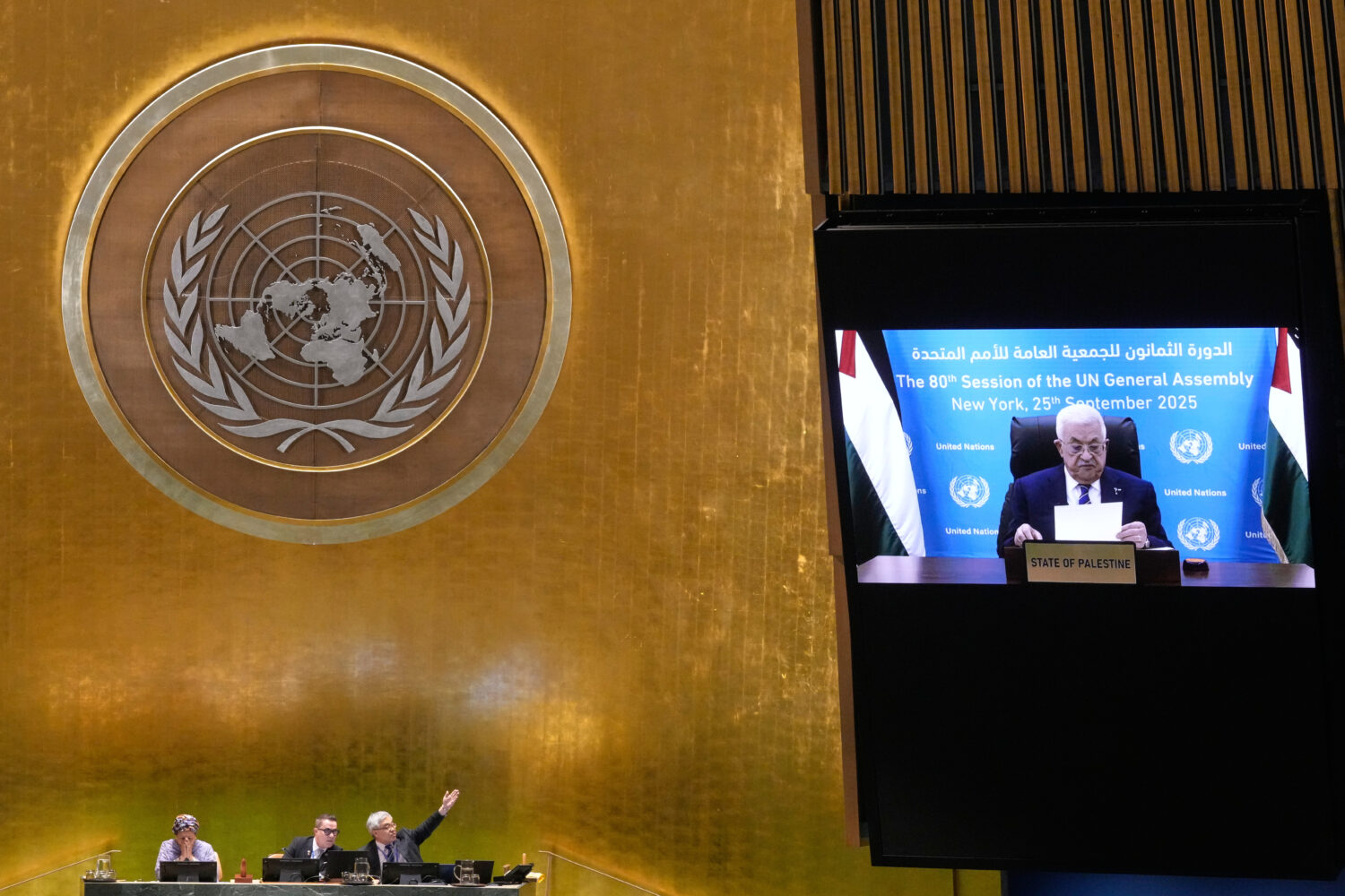 Palestine President Mahmoud Abbas addresses the 80th session of the United Nations General Assembly...