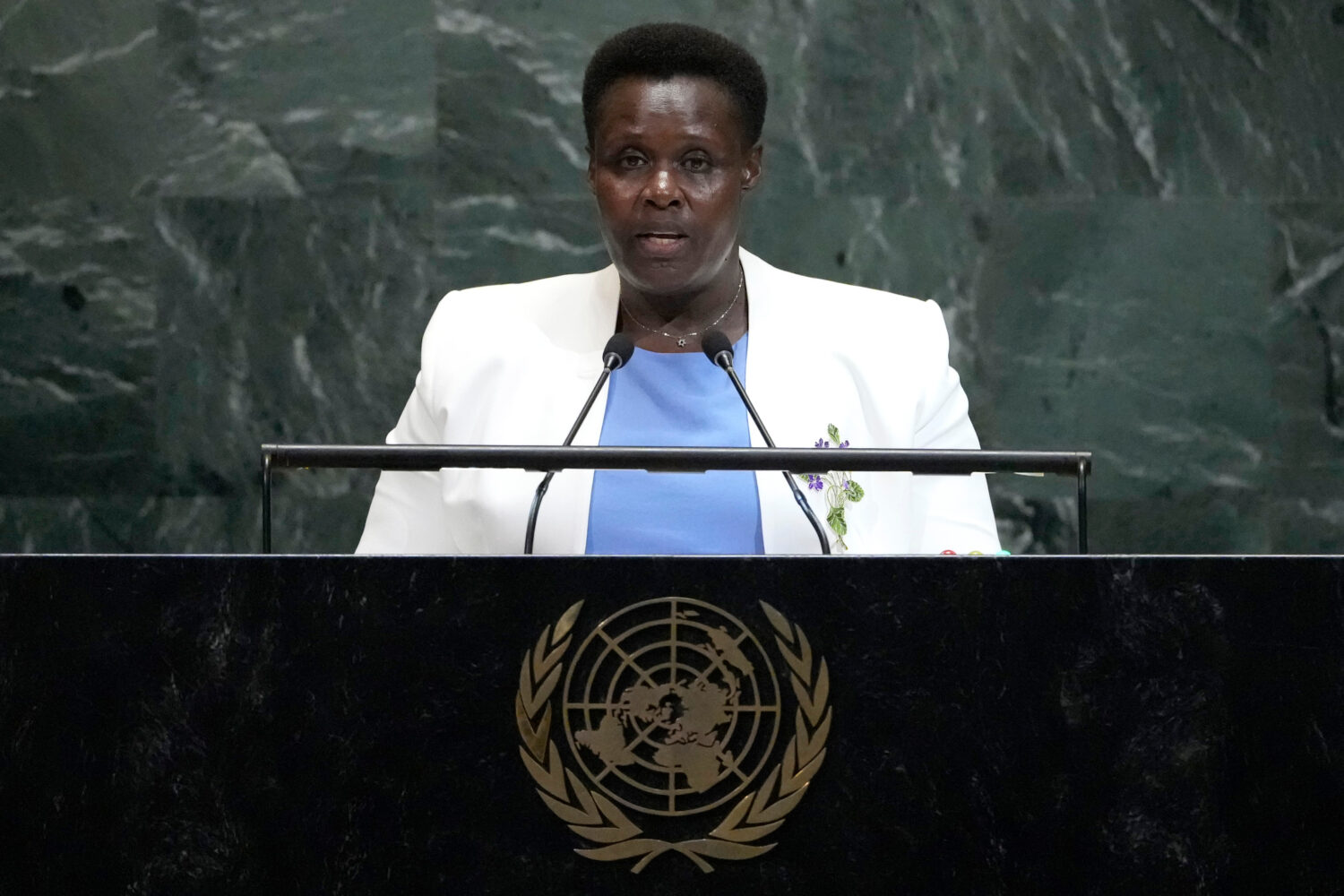 Vice president of Uganda Jessica Rose Epel Alupo addresses the 80th session of the United Nations G...
