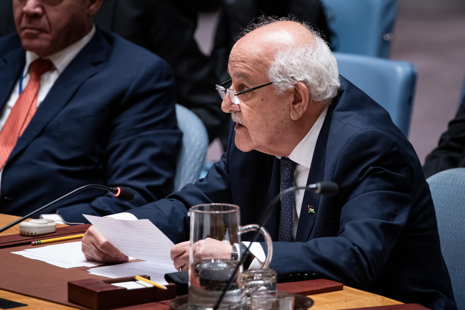 Palestinian Ambassador to the United Nations Riyad Mansour addresses the High-Level Security Counci...