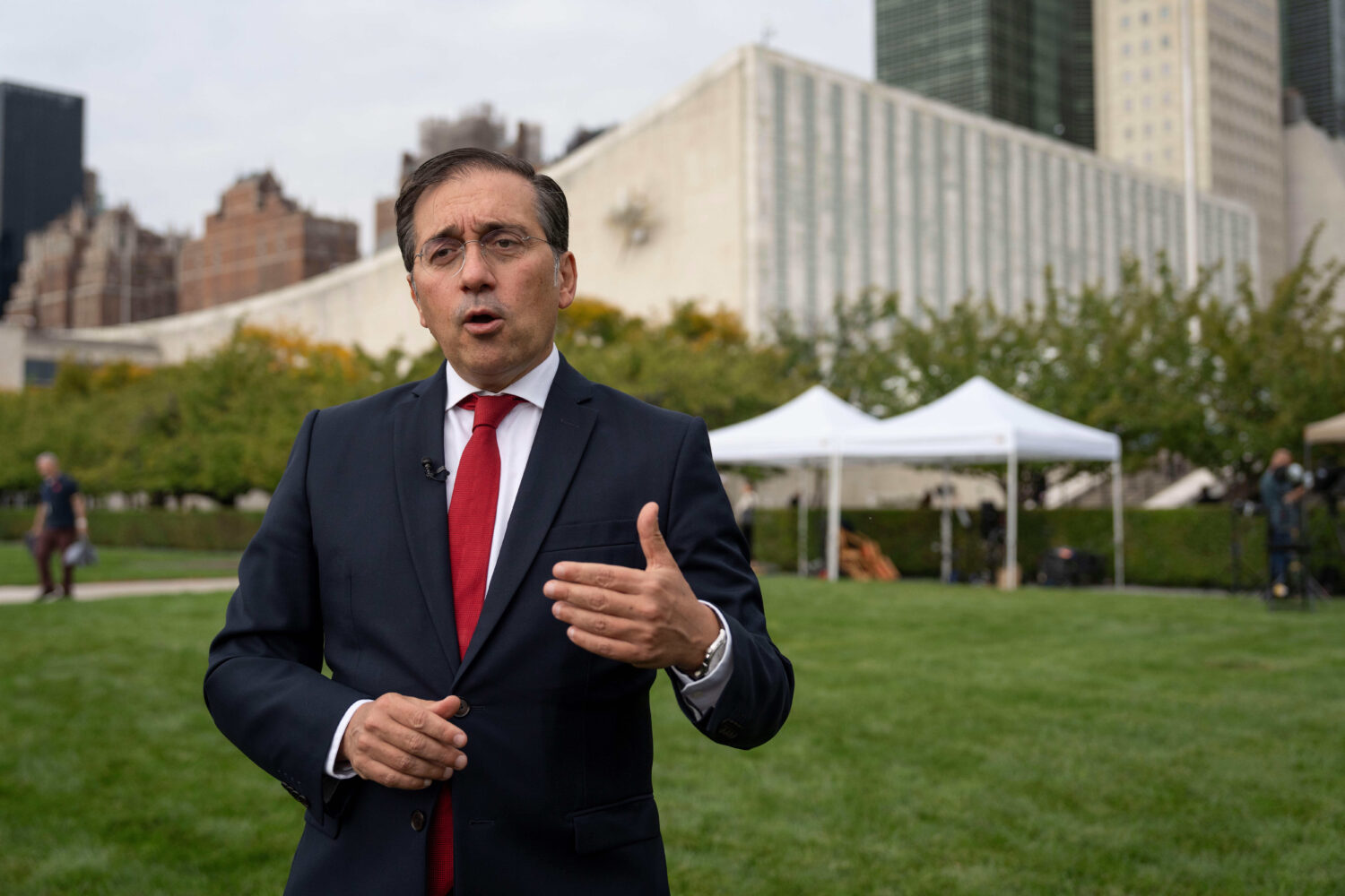 Spain's Minister of Foreign Affairs José Manuel Albares speaks during an interview at United Natio...