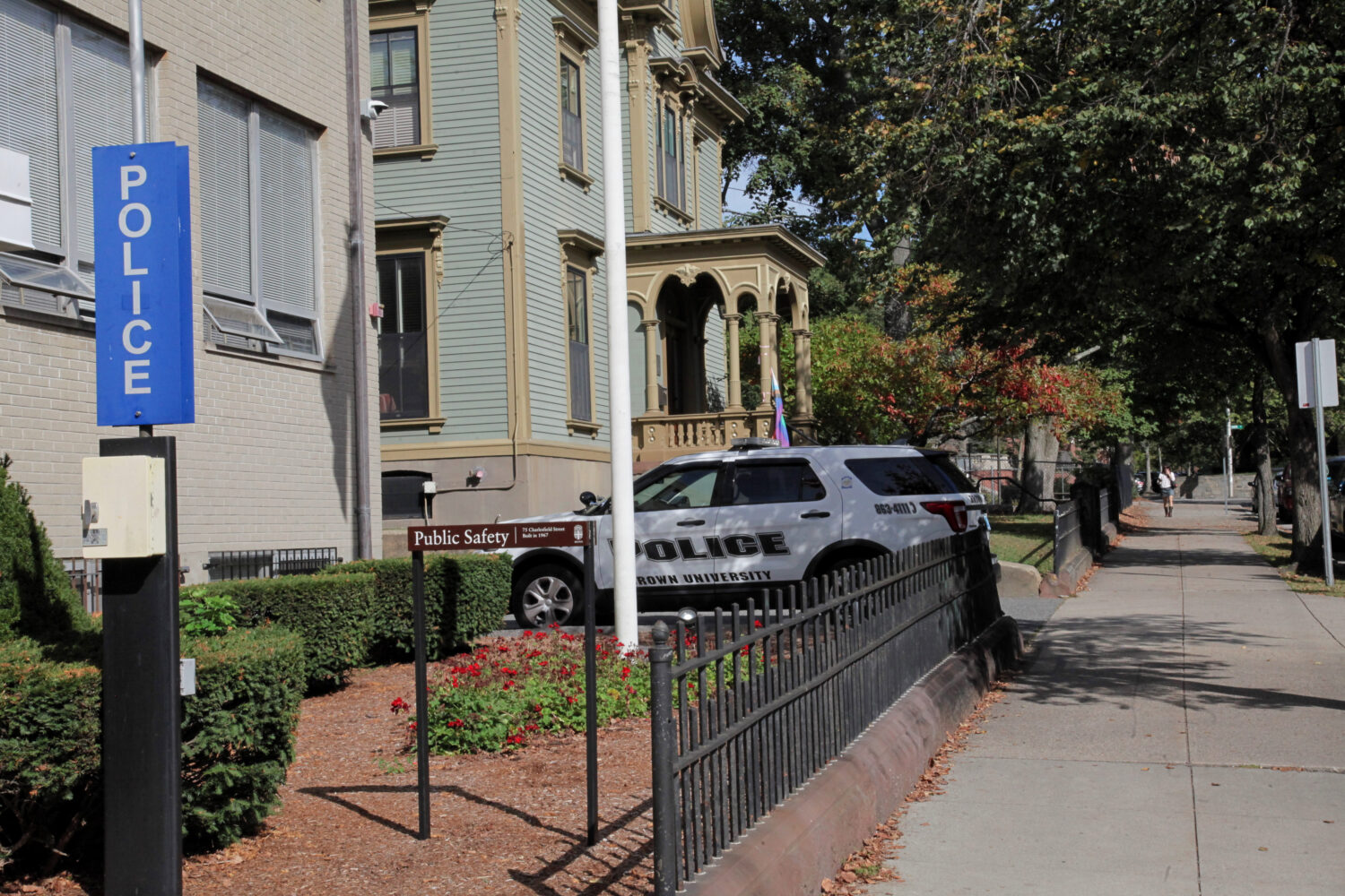 The public safety department at Brown University, Monday, Sept. 29, 2025, in Providence, R.I. (AP P...