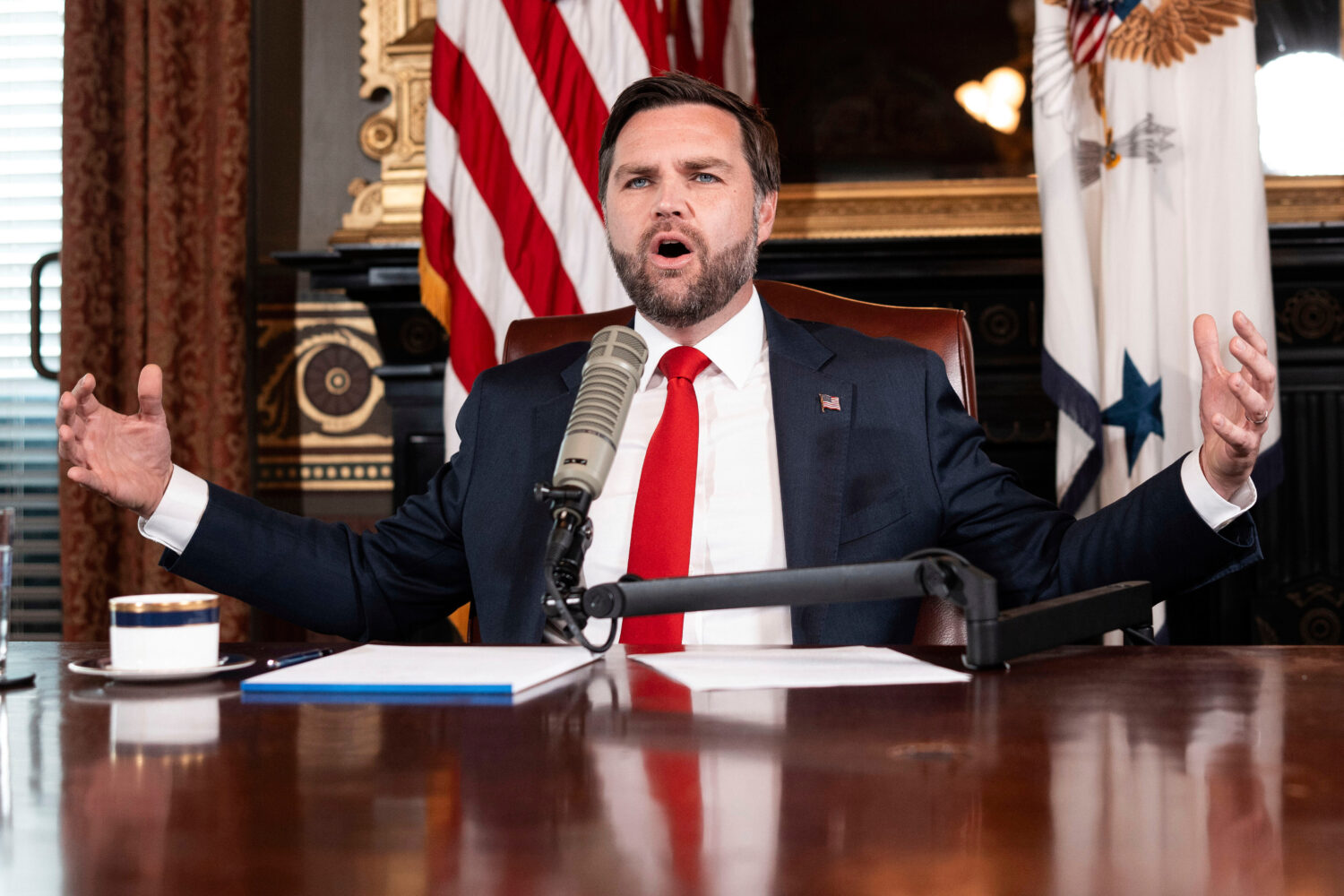 Vice President JD Vance hosts an episode of "The Charlie Kirk Show" at the White House, following t...