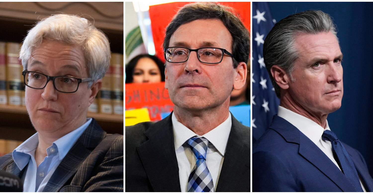 FILE - This photo combination shows, from left, Oregon Gov. Tina Kotek, Jan. 31, 2024, in Salem, Or...
