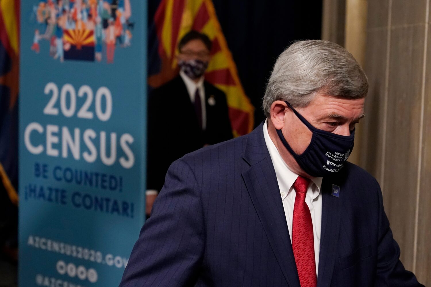 FILE - U.S. Census Director Steven Dillingham departs a census news conference to urge Arizonans to...