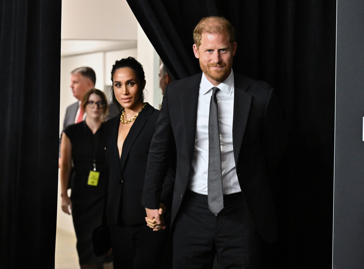 Meghan Markle, left, and Prince Harry, The Duke and Duchess of Sussex, attend the third annual Worl...