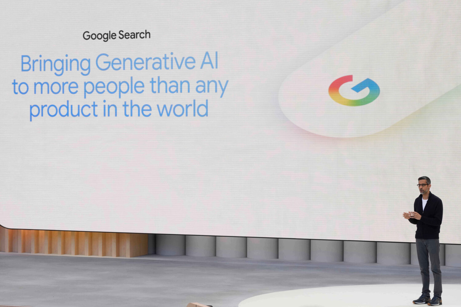 FILE - Alphabet CEO Sundar Pichai speak at a Google I/O event in Mountain View, Calif., Tuesday, Ma...