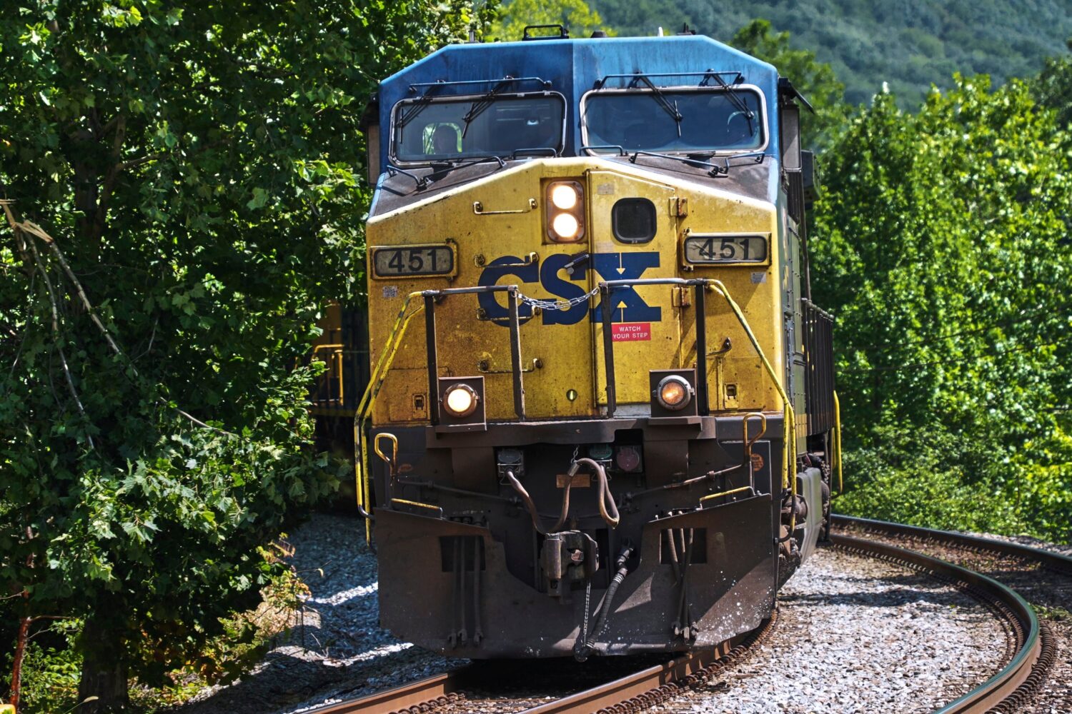FILE - A CSX freight pulls through Ohiopyle, Pa., on Tuesday, Aug. 19, 2025. (AP Photo/Gene J. Pusk...