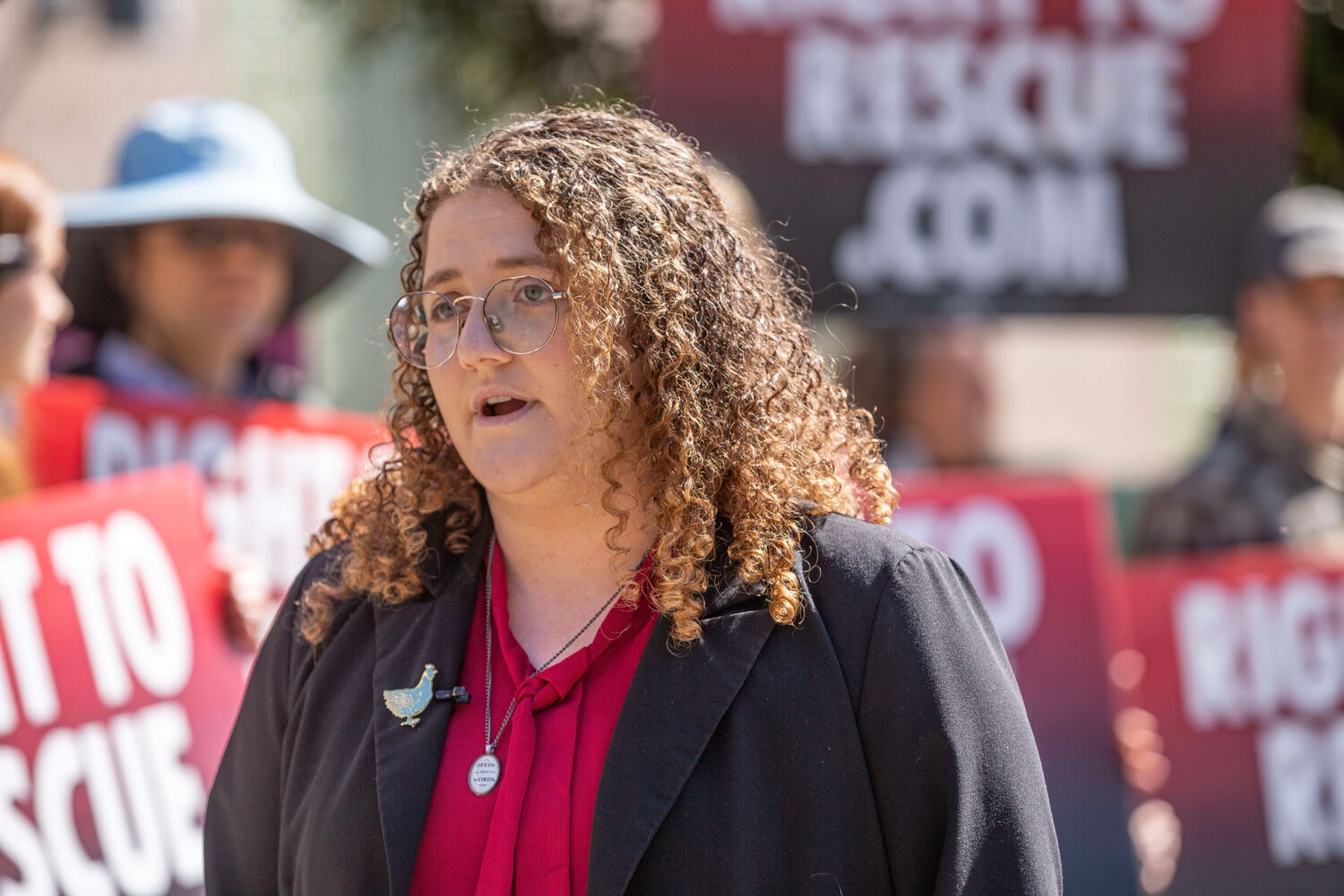 Animal rights activist Zoe Rosenberg talks to reporters outside the Sonoma County Superior Courthou...