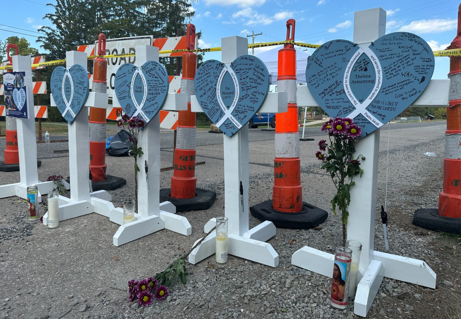 Crosses, in memory of the four people killed when a man rammed his vehicle into the church before o...