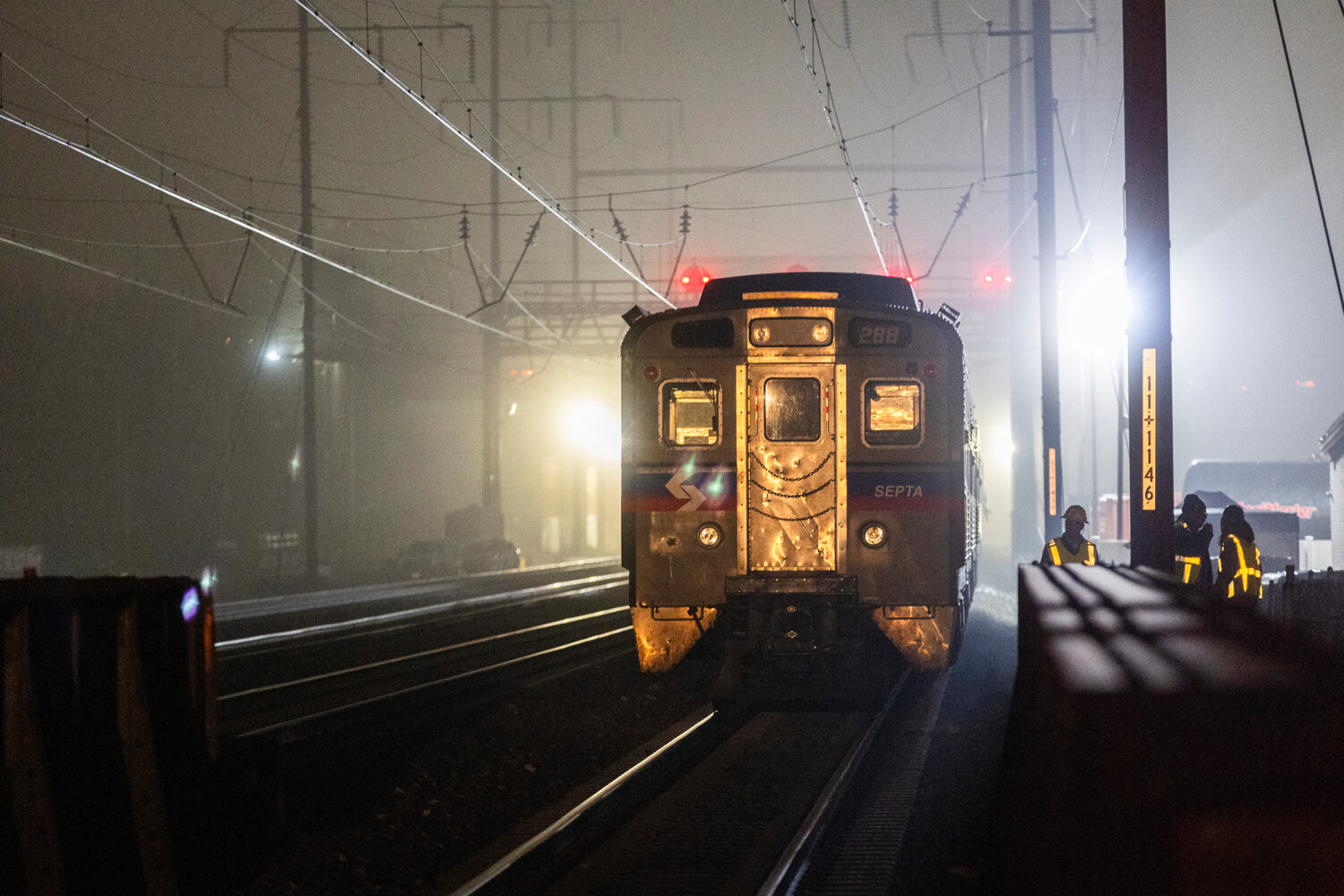 FILE - A SEPTA Regional Rail train sits after the train caught fire Feb. 6, 2025 in Ridley Park, Pa...