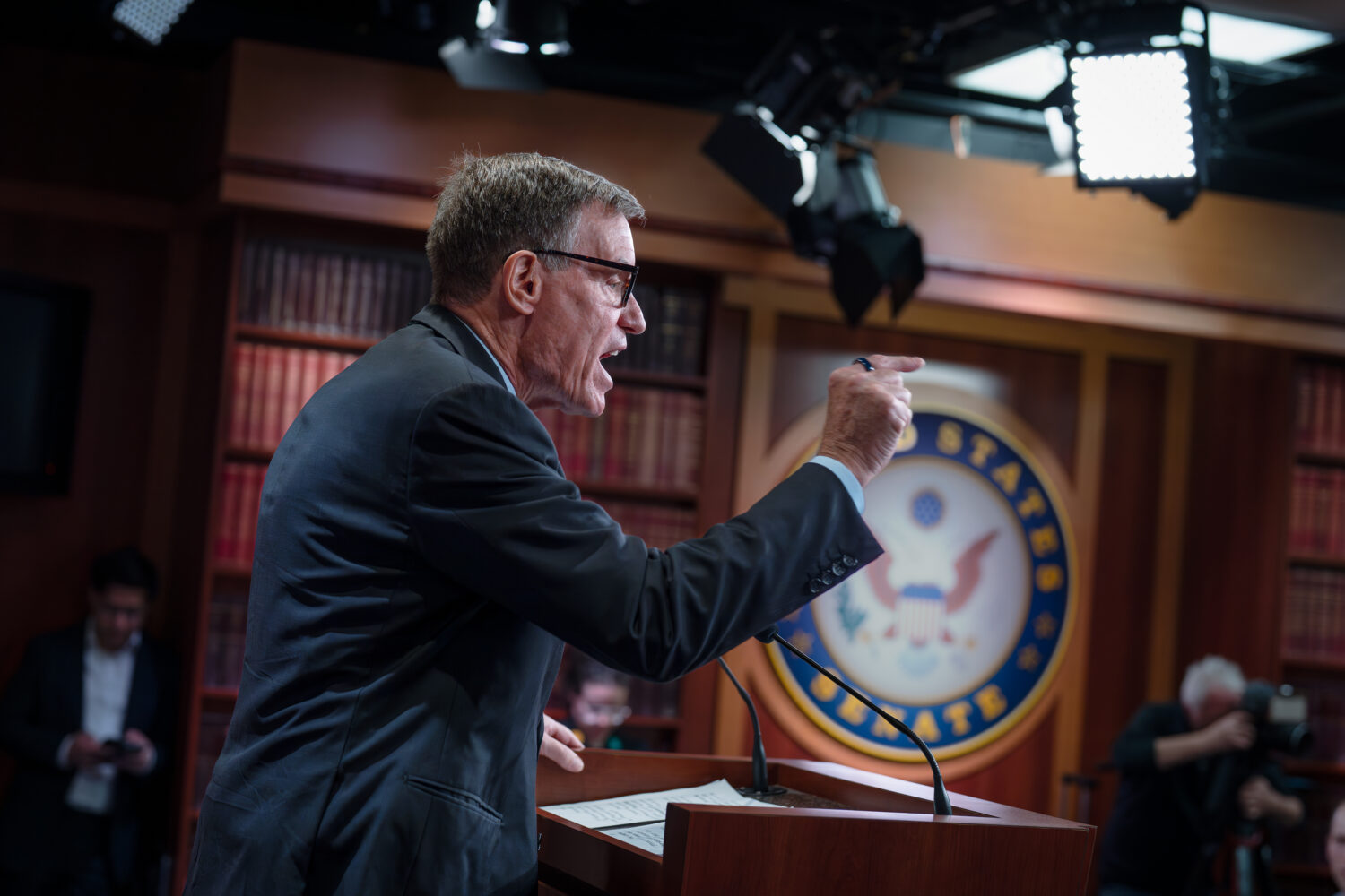 Sen. Mark Warner, D-Va., the top Democrat on the Senate Intelligence Committee, speaks about the Tr...