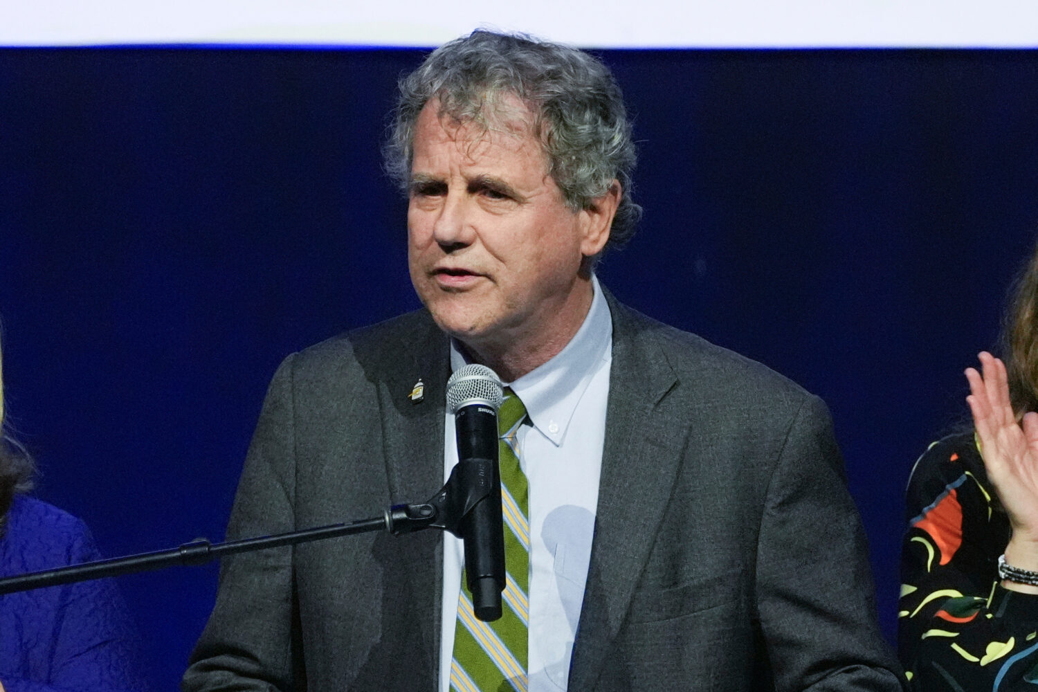 FILE - Sen. Sherrod Brown, D-Ohio, speaks on election night, Nov. 5, 2024, in Columbus, Ohio. (AP P...