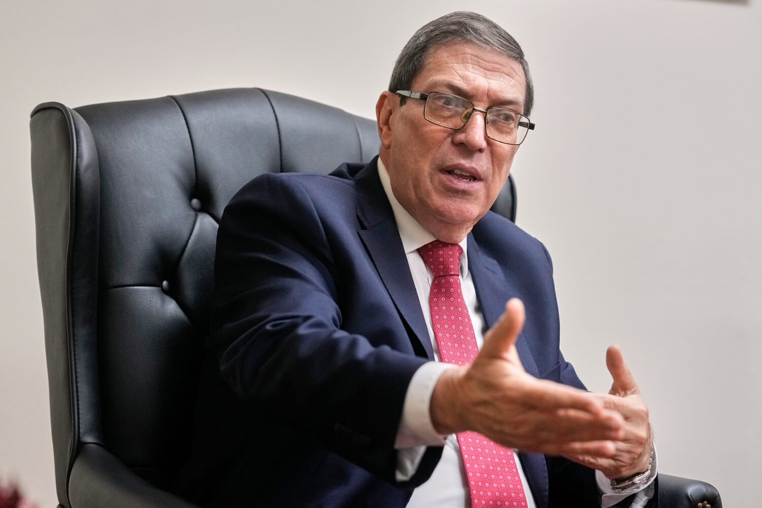 Cuba's Foreign Minister Bruno Rodriguez Parrilla speaks during an interview with The Associated Pre...