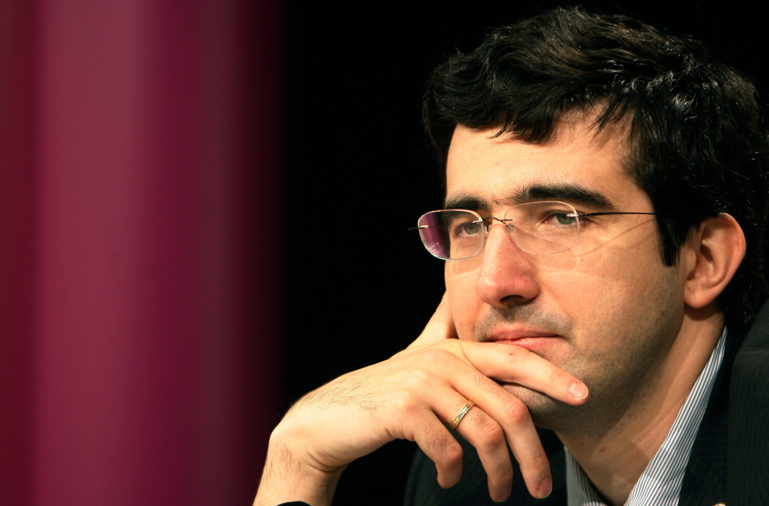 FILE - Russia's Vladimir Kramnik meets the media during a news conference after the 10th game of th...